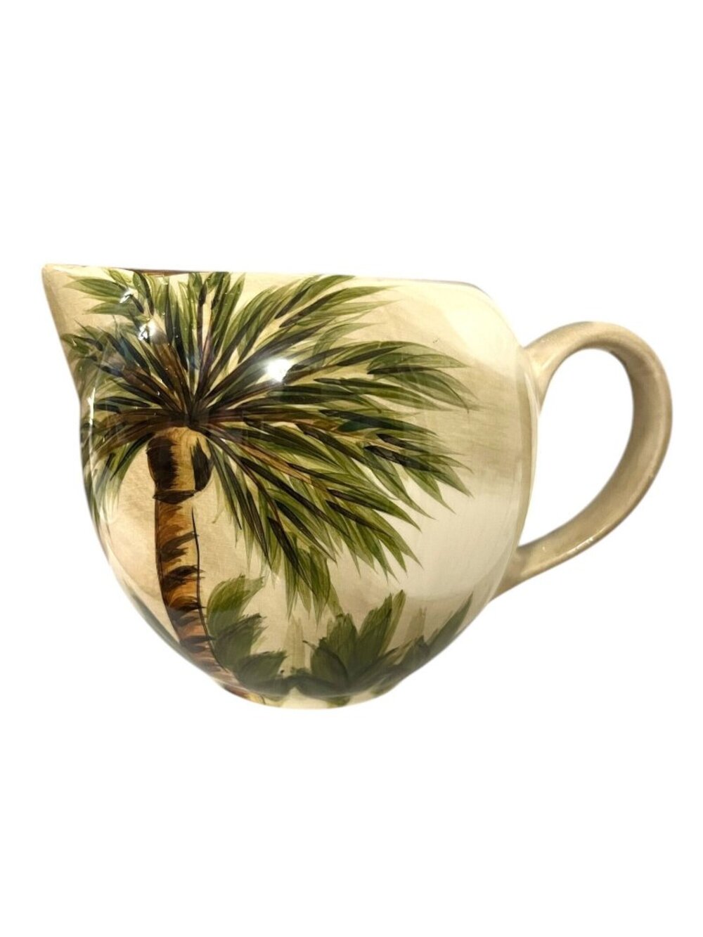 Tabletops Unlimited Kona Palm Tree Creamer Pitcher Hand Painted Tropical Coastal